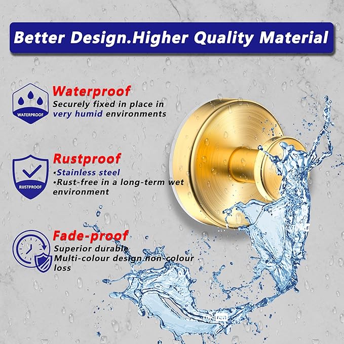 Suction Cup Hooks for Shower,Wreath Hanger for Front Door,Removable No Drill Waterproof Towel Loofah Hook,Upgraded 15 lbs Strong Suction Metal Hooks for Bathroom,Wall,Garland Glass Door-Gold 2 Pcs