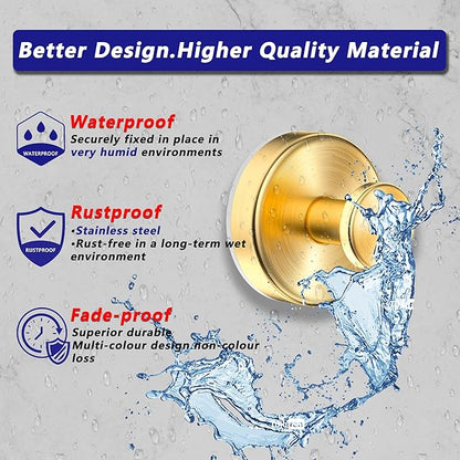 Suction Cup Hooks for Shower,Wreath Hanger for Front Door,Removable No Drill Waterproof Towel Loofah Hook,Upgraded 15 lbs Strong Suction Metal Hooks for Bathroom,Wall,Garland Glass Door-Gold 2 Pcs