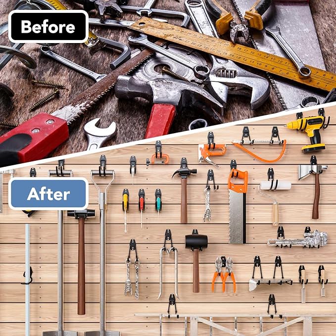 42 Pack Garage Hooks Heavy Duty, Rust-Resistant Solid Steel Wall Mount Hangers for Hanging Ladders & Bikes, Non-Slip PVC Coating Tool Organizer, 5 Sizes U & J Shapes + 6 Straps
