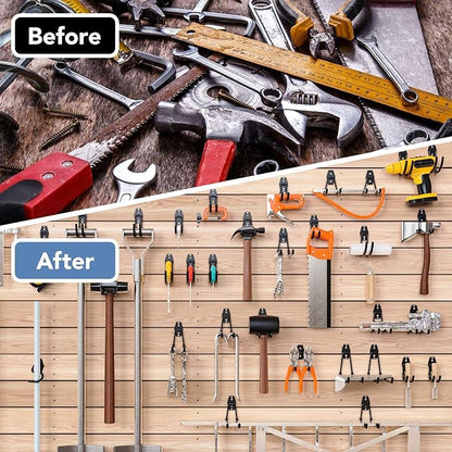 42 Pack Garage Hooks Heavy Duty, Rust-Resistant Solid Steel Wall Mount Hangers for Hanging Ladders & Bikes, Non-Slip PVC Coating Tool Organizer, 5 Sizes U & J Shapes + 6 Straps