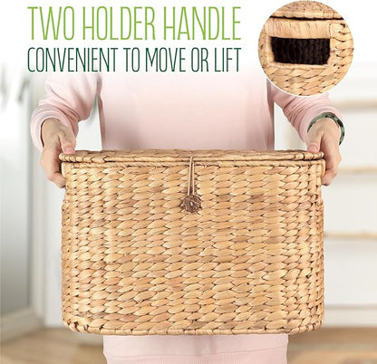 Toilet Papers Storage, Water Hyacinth Baskets with Lid, Water Hyacinth Toilets Paper Basket for Storage, Toilets Paper Holder Wicker Basket, Toilet Papers Organizer, Bathroom (with Lid Model 2)