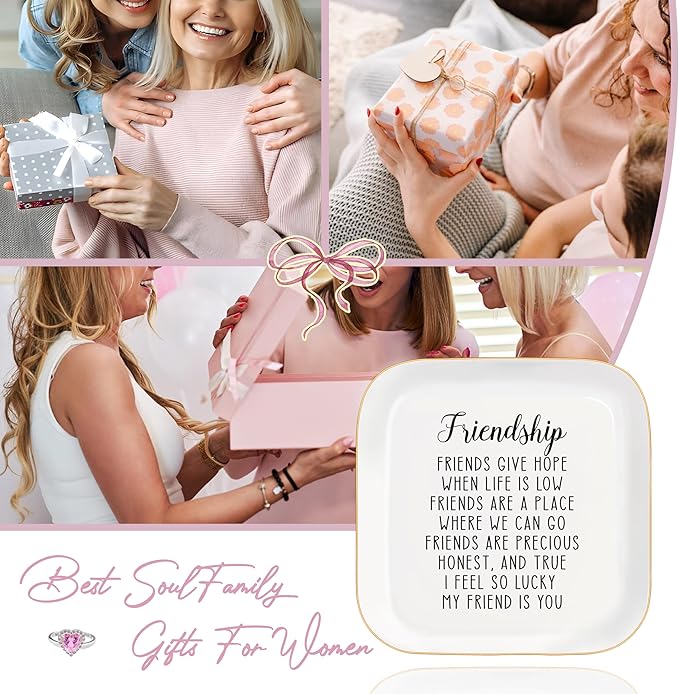 MQPPKJ Friend Gifts Trinket Dish for Women, Unique Friendship Gifts, Good Friends are Like Stars Ceramic Ring Dish Jewelry Tray for Birthday Christmas Gift for Mom, Sister, Best Friends (Friendship)