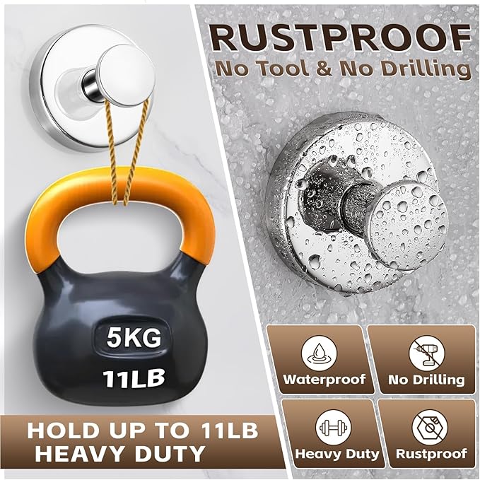 Supopular Reusable Heavy Duty Suction Cup Hooks for Kitchen/Bathroom/Shower - Wet-Proof Hooks for Towels, Robes, Loofah&Wreaths/No Drill Mounting on Glass, Tile, Metal (2, Polished Chrome)