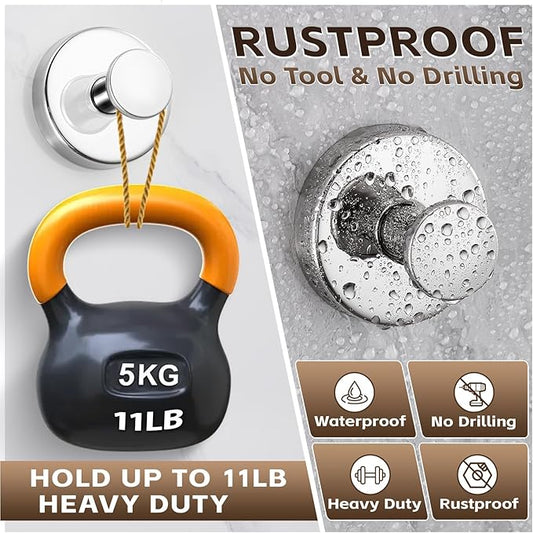 Supopular Reusable Heavy Duty Suction Cup Hooks for Kitchen/Bathroom/Shower - Wet-Proof Hooks for Towels, Robes, Loofah&Wreaths/No Drill Mounting on Glass, Tile, Metal (2, Polished Chrome)