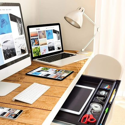 MOUNT-IT! Large Under Desk Pencil Drawer | 21.25” Width | Ball Bearing Slides Out Tray Organizer for Paper, Pencil, and Office Accessories (BLACK)