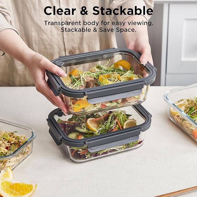 Spreccio Glass Food Storage Containers with Lids,10 pack [36oz*5+13.5oz*5], Glass Meal Prep Container with Airtight Lids, Microwave Safe Food Container Set, BPA Free, LeakProof, Ideal for Lunch