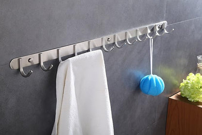 QT Home Decor Hook/Coat Rack with 12 Square Hooks-Modern Wall Mounted - Ultra Durable with Solid Steel Construction,Brushed Stainless Steel Finish,Super Easy Installation,Rust and Water Proof.