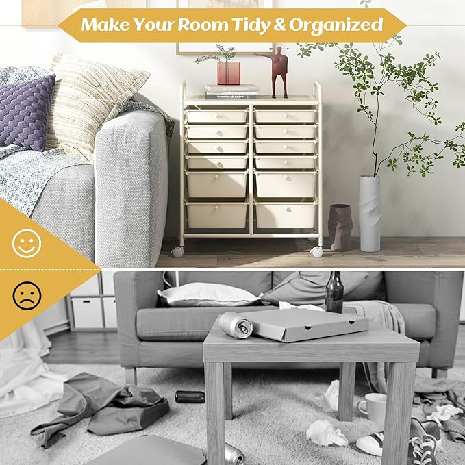 ARLIME 12-Drawer Rolling Storage Cart, 12 Drawer Organizer Trolley, Scrapbook Paper Organizer, Suitable for Office and School, Rolling Office Storage Tools