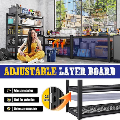 Set of 2 Garage Shelving Heavy Duty Storage Shelves, Adjustable Metal Shelving Unit, Utility Garage Organizer Shelf for Basement, Pantry, Warehouse, Supermarket, 45.6" W x 19.7" D x 78" H