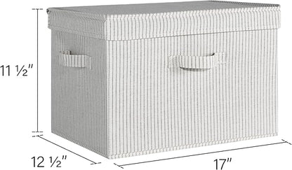 StorageWorks Fabric Storage Bins with Lid, Decorative Storage Boxes for Shelves, Stackable Closet Organizer Basket with Handles, Jumbo, Gray and White Stripes, 2-Pack