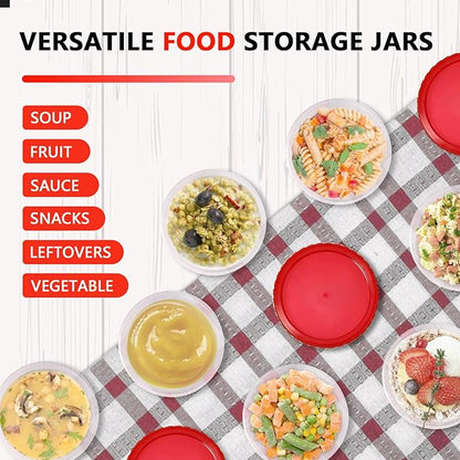 Slomg 10 Pack 16 oz Freezer Storage Containers with Red Twist Top Lids, Small Plastic Food Storage Soup Meal Prep Containers, Leakproof Overnight Quart Containers for Lunch Leftover Fruit Salad Oat