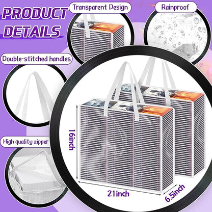 Buryeah 2 Packs Extra Large DVD Storage Bags, Storage Case Holder Organizer Holds up to 360 DVDs Clear Plastic Bags Video with Carrying Handles and Zipper, Media Organizer for Movie VHS(White)