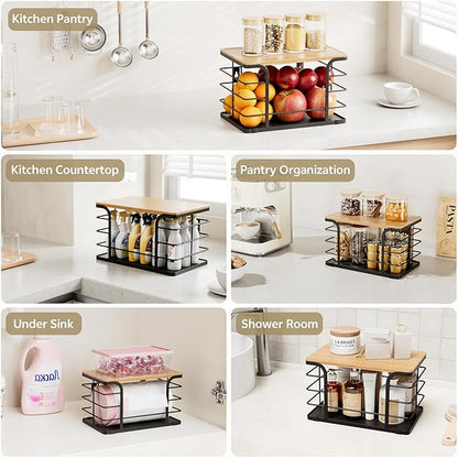 Potato and Onion Storage Bin,Kitchen Organizers Pantry Bin with Bamboo Top for Onion,Potato,Fruits,Vegetable,Produce Storage, Black