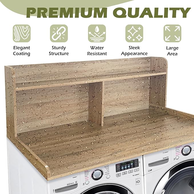 Royxen Laundry Countertop with 20" Shelf Universal Fit, Washer and Dryer Countertop with Storage Space, Laundry Room Storage (White Oak)