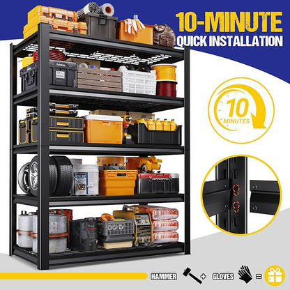 Set of 4 Garage Shelving Heavy Duty Storage Shelves, 5-Tier Adjustable Metal Shelving Unit, Utility Garage Organizer Shelf for Basement, Pantry, Kitchen, Warehouse,17.7" D x 45.6" W x 71.2" H