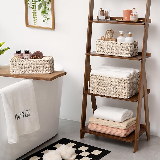GRANNY SAYS Wicker Baskets for Organizing, Wicker Storage Basket for Shlef, Woven Baskets Oraganizer, Waterproof Vanity Basket for Towel, Home Organization, 3-Pack