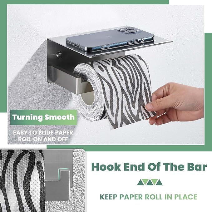 Toilet Paper Holder with Phone Shelf, Suyar 304 Stainless Steel Wall Mounted Toilet Tissue Roll Holder, Brushed Nickel