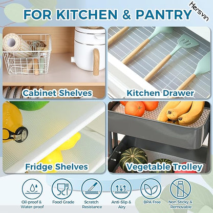 Hersvin Shelf Liners 28 in x 20 ft EVA Drawer Mats, Non-Adhesive Cupboard Protector, Kitchen Cabinet Lining Fridge Liner (Clear Stripe, 71.2x610cm)