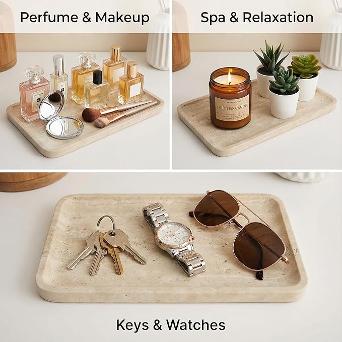 CasaCouture Natural Marble Vanity Tray for Bathroom Counter-12 X6 Decorative Tray for Perfume, Candles, Stone Jewelry Dish Tray