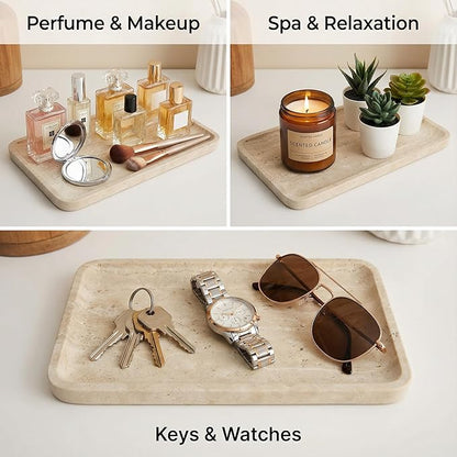 CasaCouture Natural Marble Vanity Tray for Bathroom Counter-12 X6 Decorative Tray for Perfume, Candles, Stone Jewelry Dish Tray