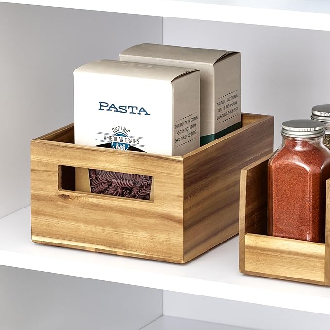 Acacia Wood Pantry Storage Bin with Handles 10"L x 8"W x 5.16"H Natural