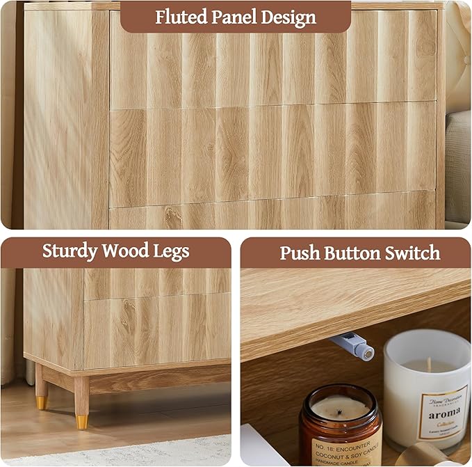 Bifins Fluted 3 Drawer Dresser, 31.5" Wide Modern Storage Chest of Drawers, Wood Drawer Organizer for Bedroom, Living Room, Hallway
