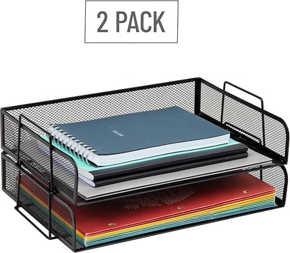 Mind Reader Stackable Paper Tray, Desktop Organizer, File Storage, Office, Metal Mesh, 13.25" L x 9.75" W x 6.25" H, 2 Pcs., Black (Pack of 8)