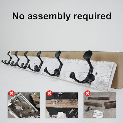 SKOLOO 36-Inch Wood Coat Rack Wall Mount with 6 Triple Hooks - Ideal for Family Entrances, Classrooms, and Pet Supplies Storage - Perfect Coat Hooks for Wall,Distressed White Wash, Pack of 2