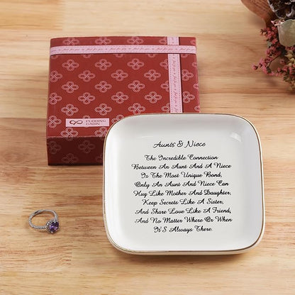 PUDDING CABIN Aunt Gifts from Niece for Mother's Day, “Aunts & Niece” Trinket Dish Ring Holder Gifts for Aunt Mother's Day Aunts Birthday, Thanksgiving, Christmas, Aunt Niece Mother's Day Gifts