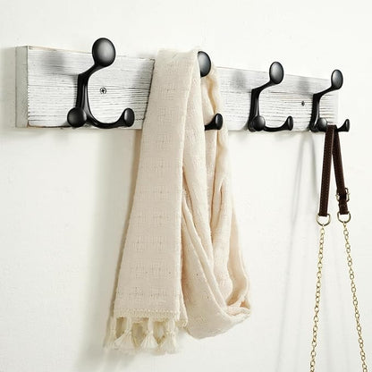 SKOLOO 24-Inch Wood Coat Rack Wall Mount with 4 Triple Hooks - Ideal for Family Entrances, Classrooms, and Pet Supplies Storage - Perfect Coat Hooks for Wall,Distressed White Wash, Pack of 2