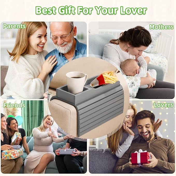 GEHE Couch Cup Holder, Anti Falling Couch Drink Holder, Natural Bamboo Sofa Cup Holder Armrest Tray, More Safe for You Family, Portable Couch Arm Tray Table for Remote/Snacks/Cellphone/Drinks/Cup
