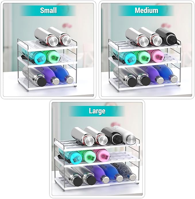 YAN & HIN 2 Packs Extendable Pantry Organizers and Storage, Kitchen Cabinet Organizer, 3-Tier Adjustable Height, Hold 15 Bottles - Water Bottle, tupperware, Fridge, Kitchen countertop Organizer