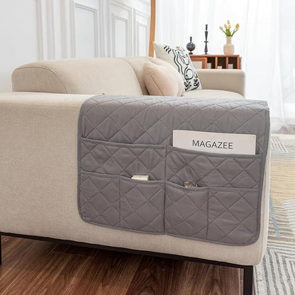 OYX Recliner Armrest Organizer with 6 Pockets, Non-Slip Remote Control Holder for Couch, Sofa & Bedside Storage, Compatible with Phone, iPad, Magazines