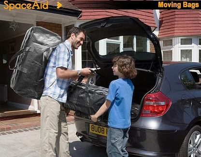 SpaceAid Heavy Duty Moving Bags 8 Pack, Large Storage Totes Bins with Backpack Straps, Strong Handles & Zippers, Packing Moving Boxes Supplies, College Dorm Room Essentials, Black