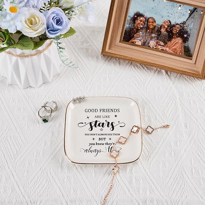 COZITED Friend Gifts for Women Trinket Dish Jewelry Tray - Good Friends are Like Star...They're Always There, Unique Friendship Gifts for Women Best Friends Birthday Christmas Valentine Mother's Day
