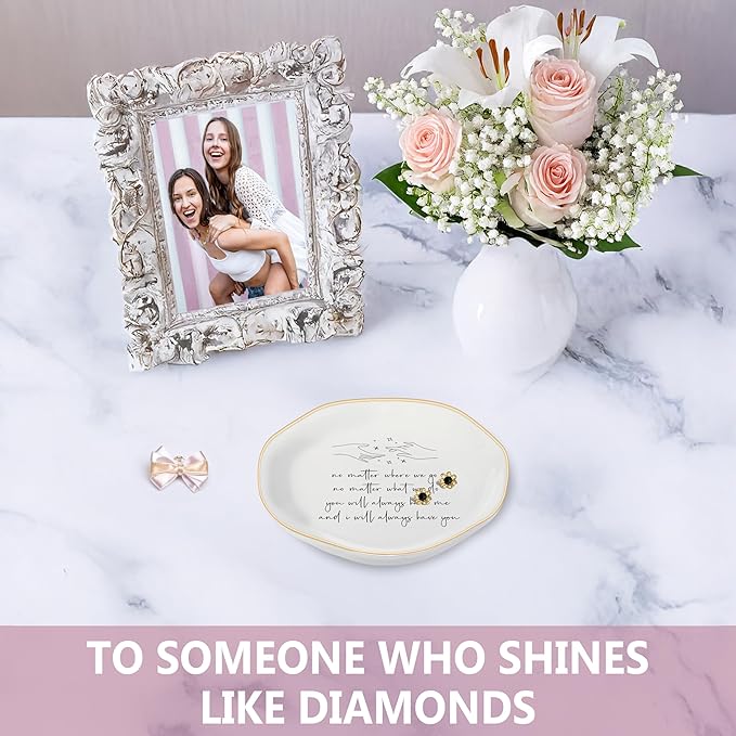 MQPPKJ Ceramic Jewelry Dish for Women - Unique Friendship Gifts with Inspirational Quote-No Matter Where We Go, No Matter What We Do, Gift for Bestie, BFF, Sister, Mother's Day, Birthday, Christmas