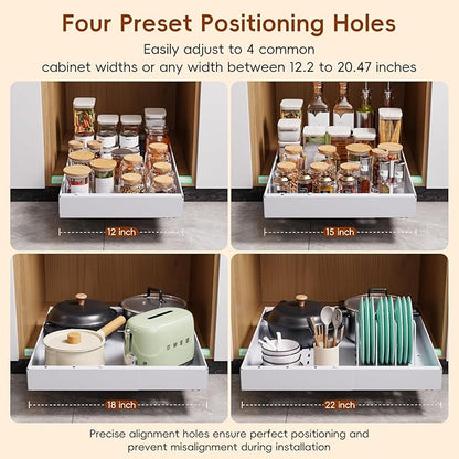 OneDream 1 Pack Pull Out Cabinet Organizer, 21" Deep Slide Out Drawers for Kitchen Cabinets, No Drill Adhesive Pull Out Drawers for Cabinets, Roll Out Shelves Adjustable Width 12.05"-20.4"