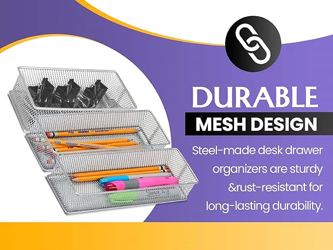YBM HOME White Mesh Desk Drawer Organizer Tray for Home and Office - Multipurpose Storage Holder