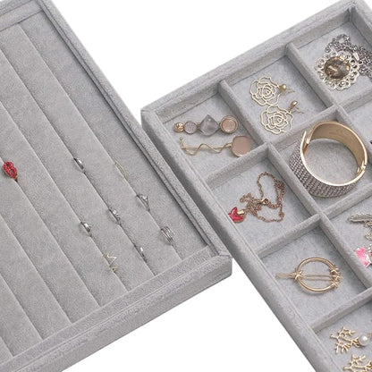 DIOMMELL 5 Pack Stackable Velvet Jewelry Trays Organizer, Jewelry Display Storage Box Showcase Holder Dresser Drawer Organizer for Earring Necklace Bracelet Ring Accessary, Grey