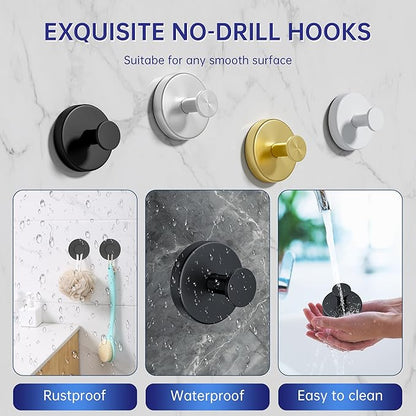 luckin smile Suction Cup Hooks for Shower, No-Drill Removable Towel Hooks for Bathrooms, Suitable for Kitchens, Windows, Glass, Tile, Waterproof & Rustproof Powerful Suction Cup Hook (2, Black)
