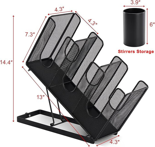 Disposable Coffee Cup Holder with Straw Organizer, Paper Cup and Lid Holder Dispenser for Coffee Station Bar Countertop Restaurant Breakroom, Black