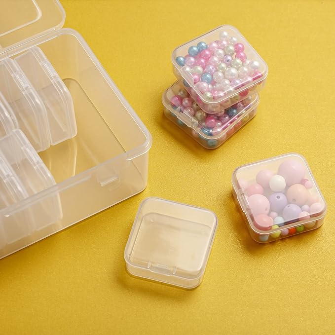 Mathtoxyz Small Bead Organizers, 45 Pieces Plastic Storage Cases Mini Clear Bead Storage Containers Transparent Boxes with Hinged Lid and Rectangle Clear Craft Supply Case