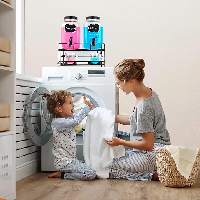 2 set 1 Gallon Laundry Detergent Dispenser with Stand, laundry organization and storage,Liquid Laundry Detergent Dispenser for Laundry Room