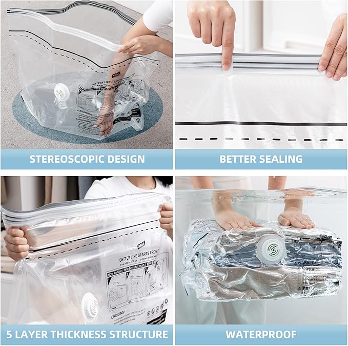 TAILINK Cube Vacuum Storage Bags, 6 Pack Medium Size (25x19x11 inch), Vacuum Seal Bags for Clothing, Compression Packing for Clothes, Blankets, Baby Clothes, No Pump Needed
