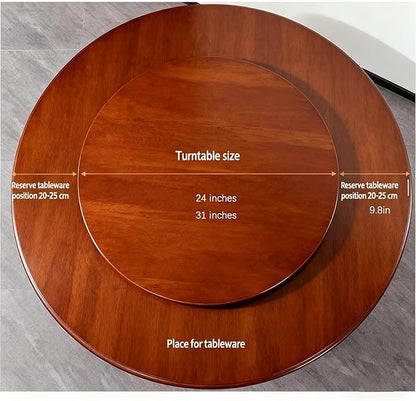 32''Round Walnut Rotating Dinner Platters, Large Lazy Susan Turntable, 360-Degree Smooth Rotation for Kitchens, Dining Rooms