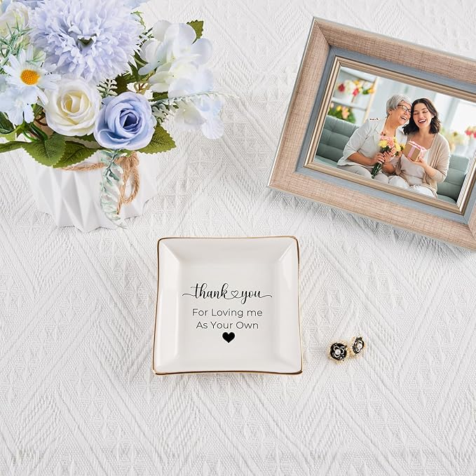 COZITED Bonus Mom Gifts for Step Mom Ring Dish Jewelry Tray for Mother in Law Birthday Mothers Day Valentine's Christmas Stepmom Gift, Thank You for Loving Me As Your Own Mother in Law Wedding Gifts