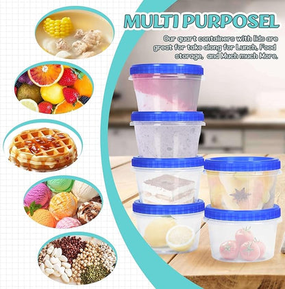 ISUSSER 12 Pack Freezer Containers with Lids, 16 Oz Stackable Reusable Plastic Storage Container, Airtight Plastic Food Storage Containers with Twist Top Lids for Food Soup Jello Sauce