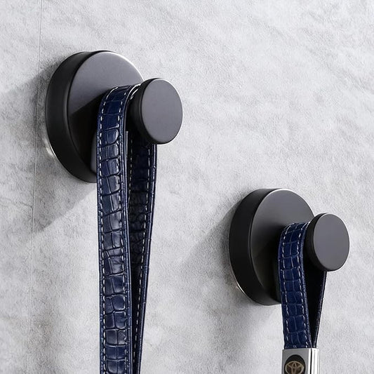 2Pcs Suction Cup Shower Hooks Matte Black Towel Hooks, No-Drill Waterproof Towel Hooks for Bathroom Glass Window Door Can Hang Various Towels Bath Towels Keychains