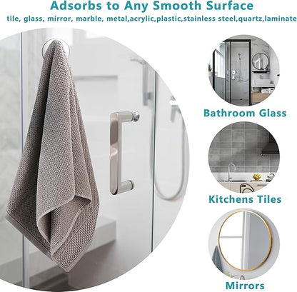 Suction Cup Hooks for Shower,Removable No Drill Towel Hooks,Upgraded 15 lbs Strong Suction hooks for Bathroom Tile,Shower Wall,Glass Door,Kitchen-Loofah,Coat,Stainless Waterproof-Chrome 4 Pcs