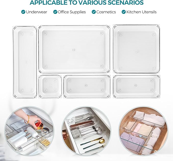 Ravinte Decor 12 Pack Drawer Organizer - 6" X 6" Clear Acrylic Storage Bins with Non-Slip Pads, Versatile Desk Tray for Makeup, Jewelry, Kitchen, Bathroom, and Office Organization